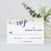Navy UAWG Calligraphy with Hearts, Gold Confetti, RSVP Karte (Stehend Vorderseite)