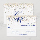 Navy UAWG Calligraphy with Hearts, Gold Confetti, RSVP Karte (Vorne/Hinten)