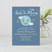 Navy über die Mond Boy Babydusche Einladung (Stehend Vorderseite)