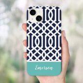 Navy und Aqua-Gitter-Monogramm iPhone Hülle