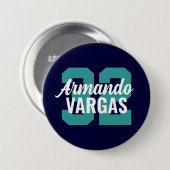 Navy und Aquamarin Athlete Jersey Number Button (Vorne & Hinten)