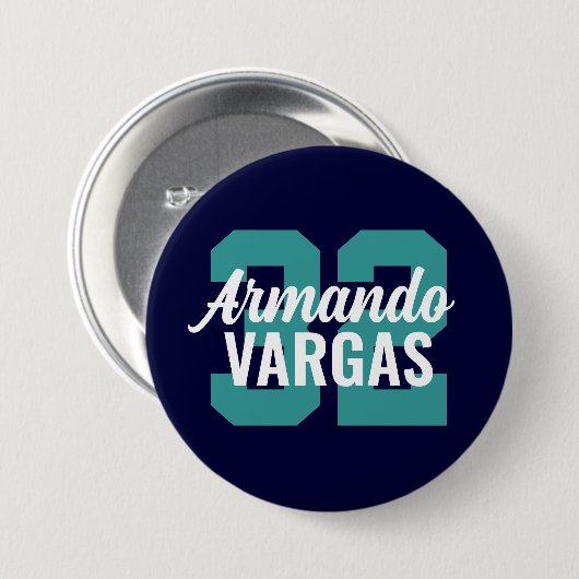 Navy und Aquamarin Athlete Jersey Number Button (Vorne & Hinten)