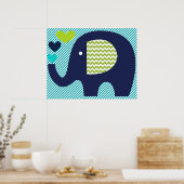 Navy und Aquamarin Elephant Kinderzimmer Poster (Küche)
