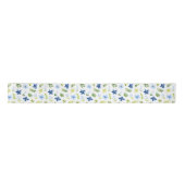 Navy und Baby Blue Blume mit Foliage Muster Satinband (Vorderseite)