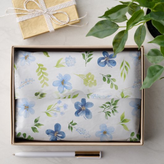 Navy und Baby Blue Blume mit Foliage Muster Seidenpapier (Geschenk)