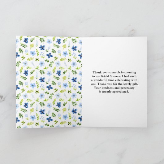 Navy und Baby Blue Floral Brautparty Dankeskarte (Innenseite)