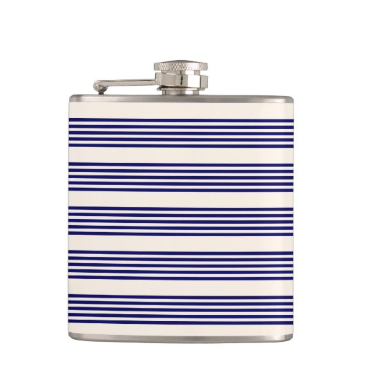Navy und Beige fünf Streifen Muster Flachmann (Vorderseite)