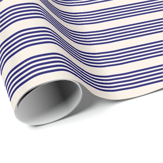 Navy und Beige fünf Streifen Muster Geschenkpapier (Rolleneckpunkt)
