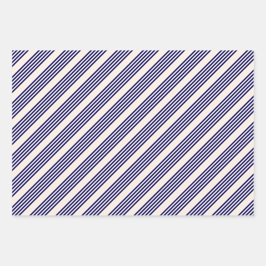 Navy und Beige fünf Streifen Muster Geschenkpapier Set (Vorderseite 2)