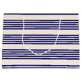 Navy und Beige fünf Streifen Muster Große Geschenktüte (Vorderseite)