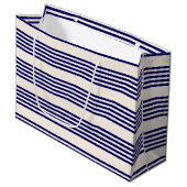 Navy und Beige fünf Streifen Muster Große Geschenktüte (Vorderseite Schrägansicht)