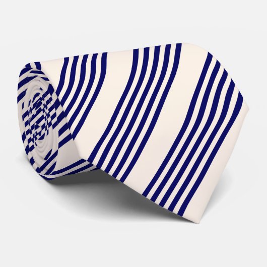 Navy und Beige fünf Streifen Muster Krawatte (Gerollt)
