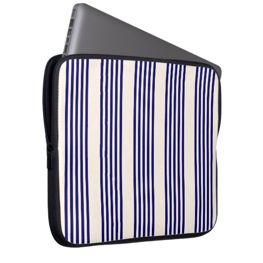 Navy und Beige fünf Streifen Muster Laptopschutzhülle (Vorne Rechts)