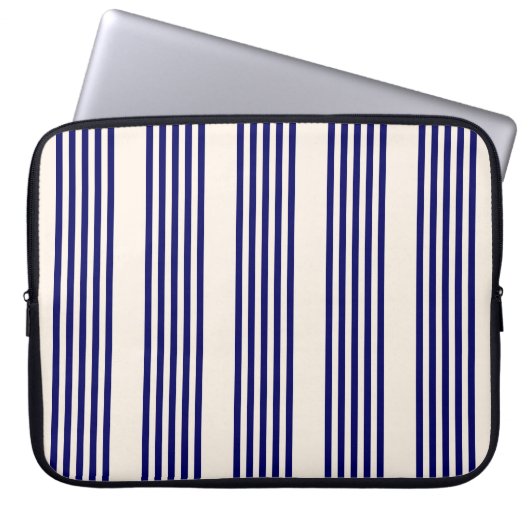 Navy und Beige fünf Streifen Muster Laptopschutzhülle (Vorderseite)