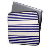 Navy und Beige fünf Streifen Muster Laptopschutzhülle (Vorderseite Links)