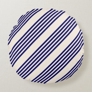Navy und Beige fünf Streifen Muster Rundes Kissen