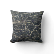 Navy und Beige Wave Line Art Throw Kissen