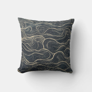 Navy und Beige Wave Line Art Throw Kissen