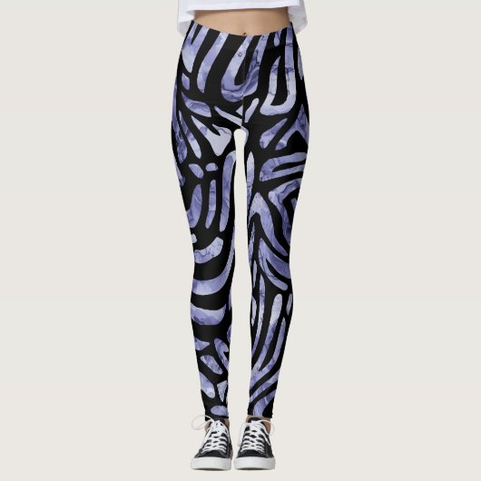 Navy und Black Zebra Stripes Leggings (Vorderseite)