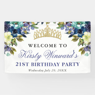 Navy und Blaue Sommerblumen Geburtstag Banner
