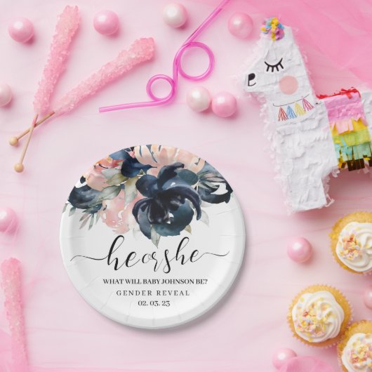 Navy und Blush Gender zeigen Teller auf Papier. P (Party)