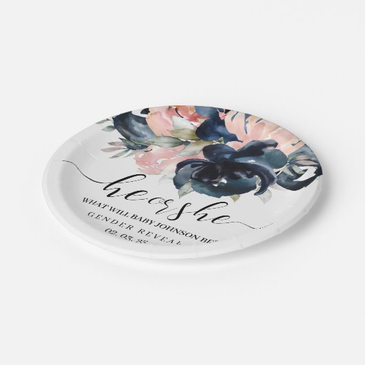 Navy und Blush Gender zeigen Teller auf Papier. P (Schrägansicht)