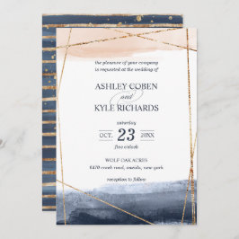 Navy und Blush mit Gold Frame Wedding Einladung