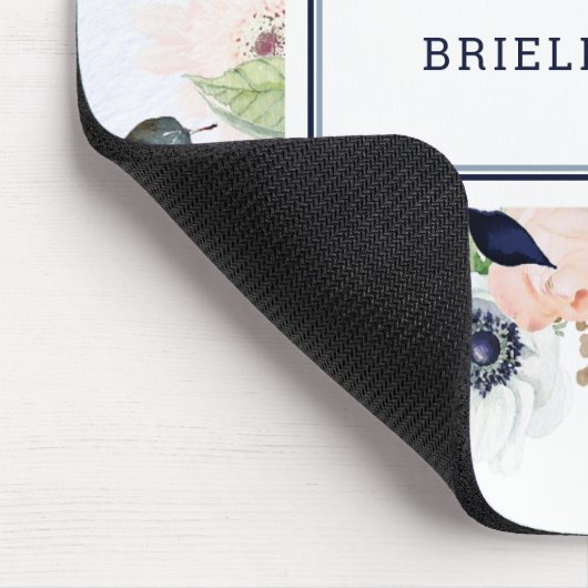 Navy und Blush | Name und Monogramm Mousepad (Ecke)