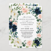 Navy und Blush Pink Probe Dinner Einladung (Vorne/Hinten)