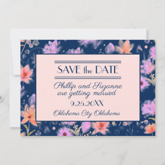 Navy und Blush Pink Vintag Floral Save the Date Einladung