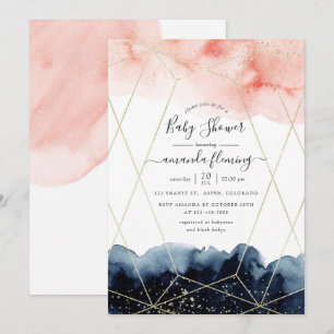 Navy- und Blush-Wasserfarbe geometrische Babyparty Einladung