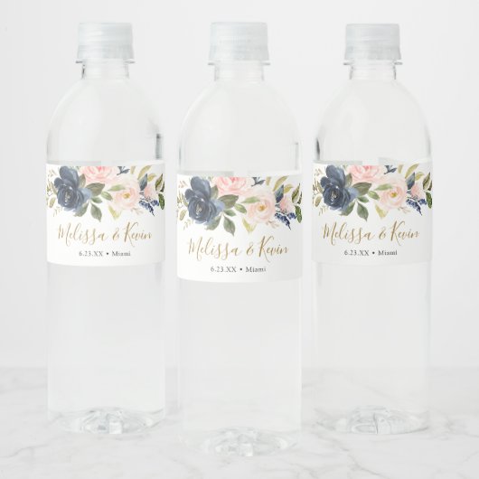 Navy und Blush Wasserflaschenetikett (Flaschen)