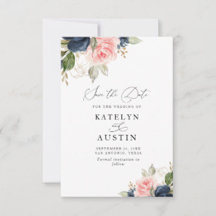 Navy und Blütenfarbe Aquarell Save the Date Einladung