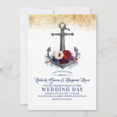 Navy und Burgund Floral Anchor Nautical Wedding Einladung (Vorderseite)