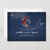 Navy und Burgund Floral Celestial Save the Date Ankündigungspostkarte (Vorne/Hinten)