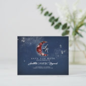Navy und Burgund Floral Celestial Save the Date Ankündigungspostkarte (Stehend Vorderseite)