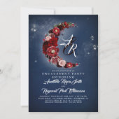 Navy und Burgund Floral Moon Engagement Party Einladung (Vorderseite)