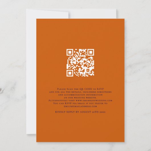 Navy und Burnt Orange Script wir machen QR Code Ho Einladung (Rückseite)