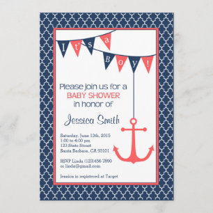 Navy und Coral Baby Shower Einladung Nautic
