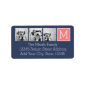 Navy und Coral Foto Collage Custom Monogram Adressaufkleber (Vorne)