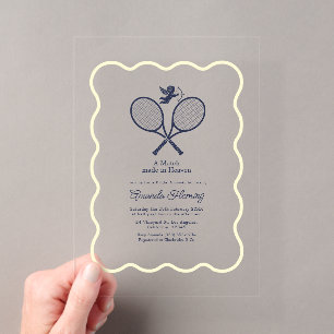 Navy- und Creme-farbene preppy-Tennis-Brautparty Acryleinladungen