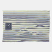 Navy- und cremefarben gestreiftes Muster mit Monog Geschirrtuch (Horizontal)