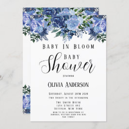 Navy und Dusty Blue Baby in Bloom Baby Dusche Einladung
