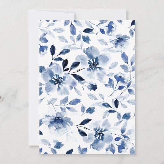 Navy und Dusty Blue Boy Floral Baby Dusche Einladung (Rückseite)