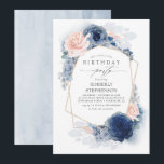 Navy und Dusty Pink Floral Modern Birthday Party Einladung<br><div class="desc">Weich staubige blaue und marineblaue Blumen Geburtstagsparty Einladungen</div>