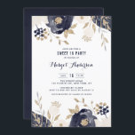 Navy und Elfenbeinküste Blume Goldrevier 16 . Gebu Einladung<br><div class="desc">Mit dieser eleganten Einladung laden Sie Ihre Familie und Freunde zu Ihrem 16 . Geburtstag Party ein. Es ist mit marineblau und elfenbeinblauen Aquarellfarben und Blattwerk mit Imitaten Golf-Folie und Glitzer Akzenten. Personalisieren Sie Ihre eigenen Veranstaltungsdetails. Sie können auch ein Foto oder ein anderes Bild auf der Rückseite der Einladung...</div>