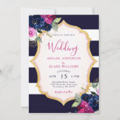 Navy- und Fuchsien-Hochzeit Einladung (Vorderseite)