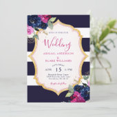Navy- und Fuchsien-Hochzeit Einladung (Stehend Vorderseite)