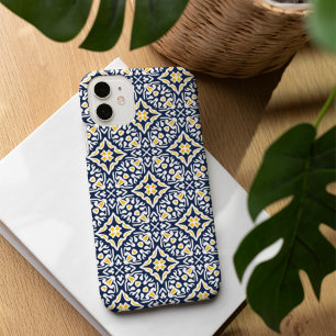 Navy- und Gelb-Mittelmeer-Muster iPhone 16 Hülle