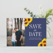 Navy- und Gelbblüten Save the Date (Stehend Vorderseite)